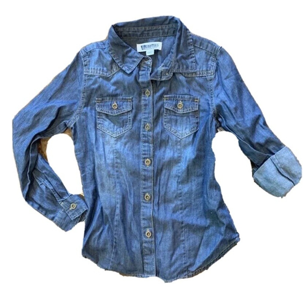 Beautees Premium Denim Girls Shirt New with Tags 6X Button Up Long Sleeved Cute